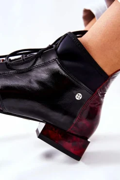 Discount Maciejka Skórzane Botki Trzewiki Marmurki Bordowe 04744-29