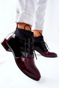 Discount Maciejka Skórzane Botki Trzewiki Marmurki Bordowe 04744-29