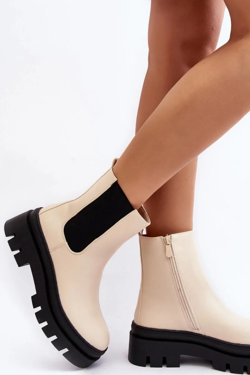 Sale Buty damskie Vinceza Skórzane Botki Workery Beżowe Loretta