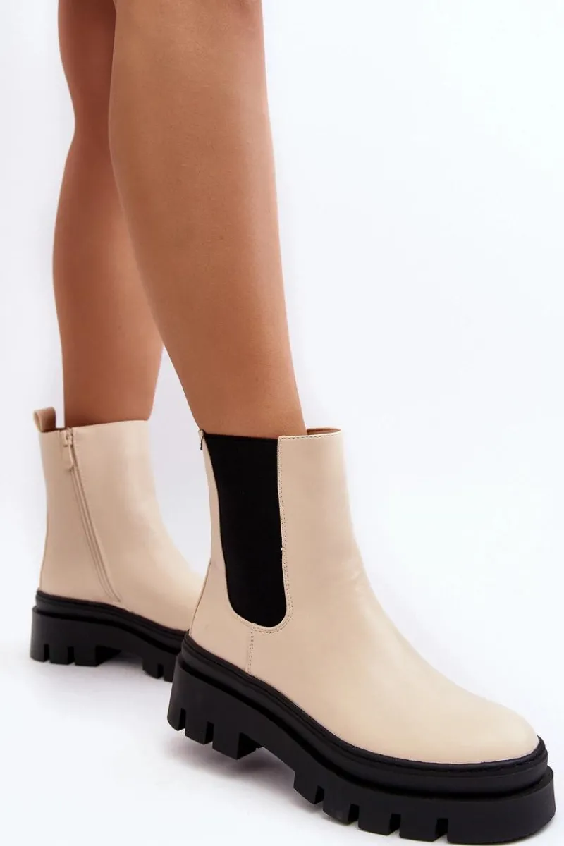 Sale Buty damskie Vinceza Skórzane Botki Workery Beżowe Loretta