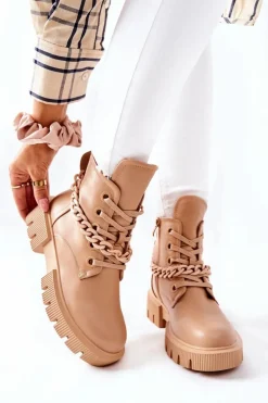 New Boto Skórzane Botki Workery Beżowe Izzy