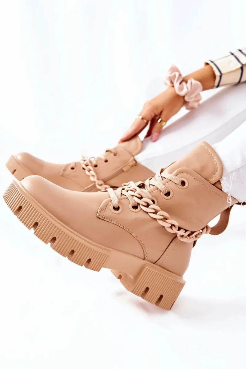 New Boto Skórzane Botki Workery Beżowe Izzy