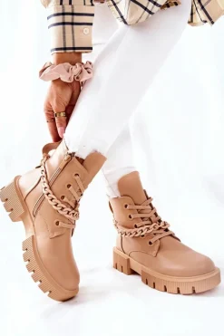 New Boto Skórzane Botki Workery Beżowe Izzy