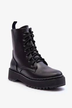 Hot Skórzane Botki Workery Czarne Teflorna Damskie Botki Sznurowane|Brązowe I Beżowe Botki