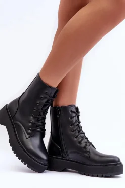 Hot Skórzane Botki Workery Czarne Teflorna Damskie Botki Sznurowane|Brązowe I Beżowe Botki