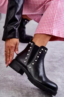 Discount Boto Skórzane Botki Workery Czarne Ferra