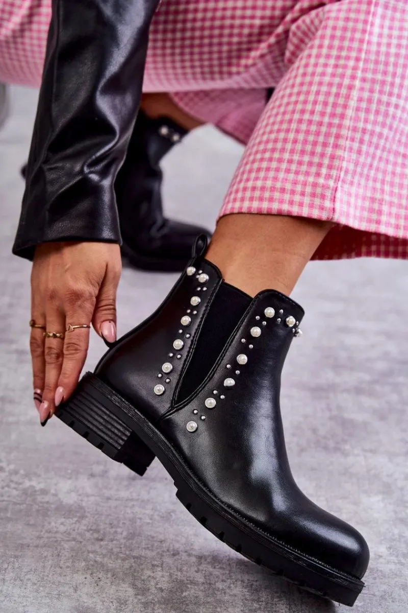 Discount Boto Skórzane Botki Workery Czarne Ferra