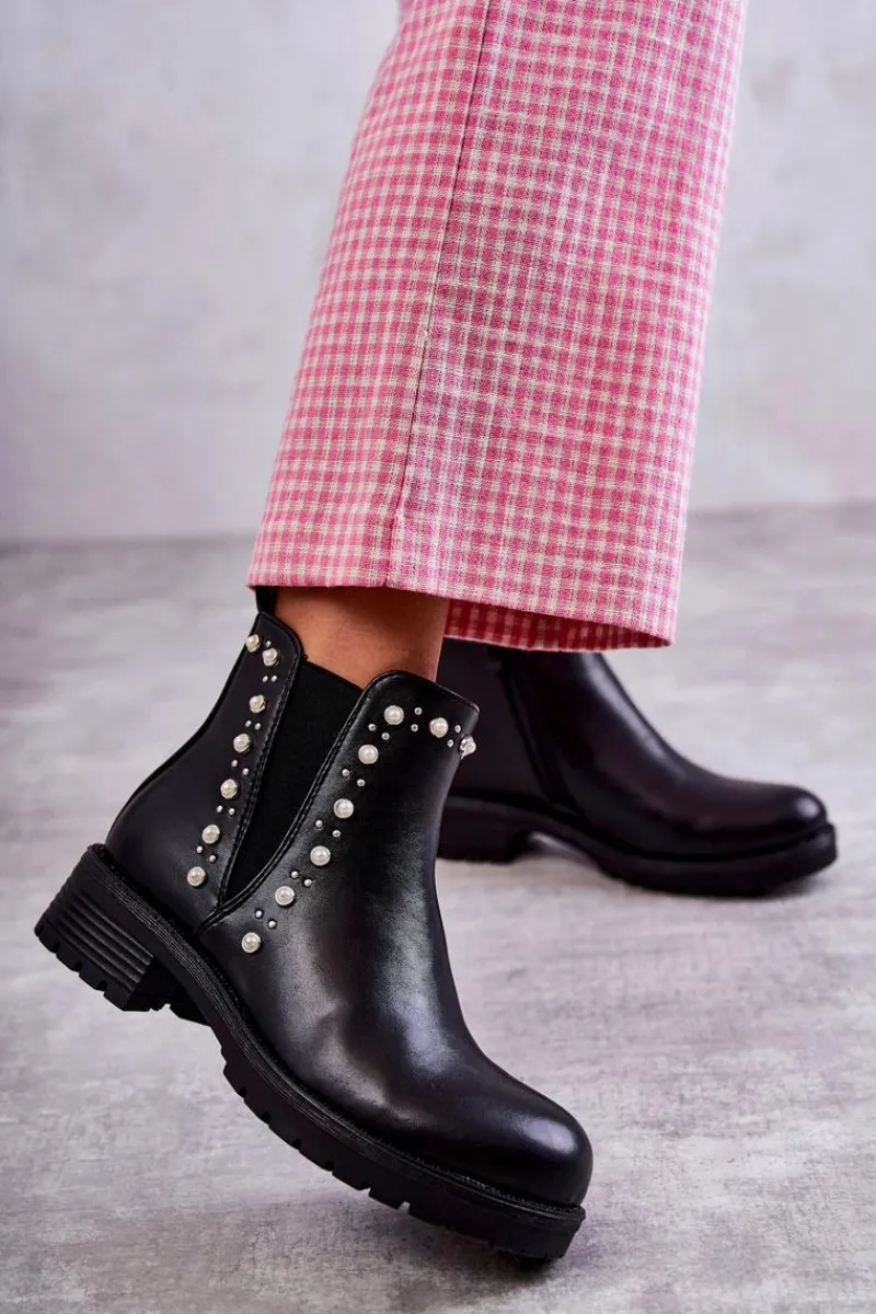 Discount Boto Skórzane Botki Workery Czarne Ferra