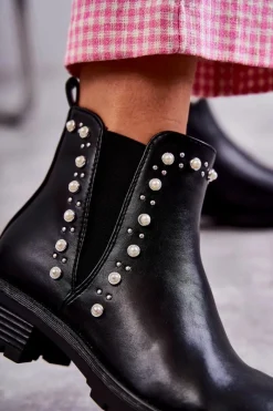 Discount Boto Skórzane Botki Workery Czarne Ferra