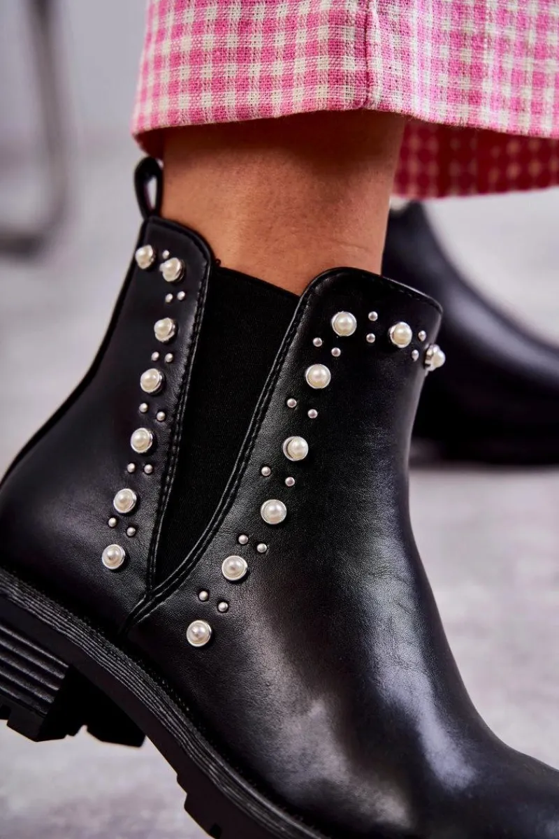 Discount Boto Skórzane Botki Workery Czarne Ferra