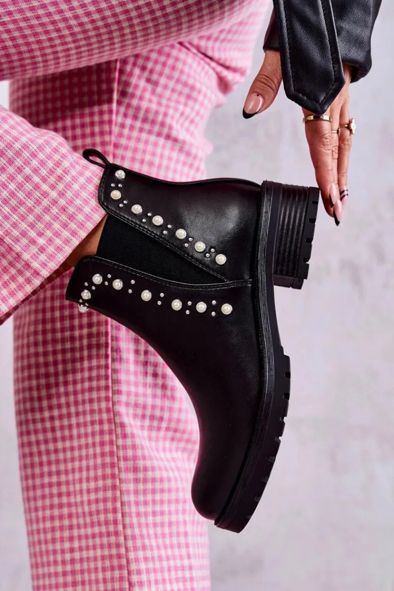 Discount Boto Skórzane Botki Workery Czarne Ferra