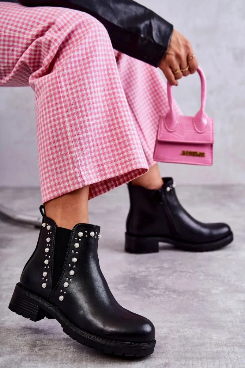 Discount Boto Skórzane Botki Workery Czarne Ferra