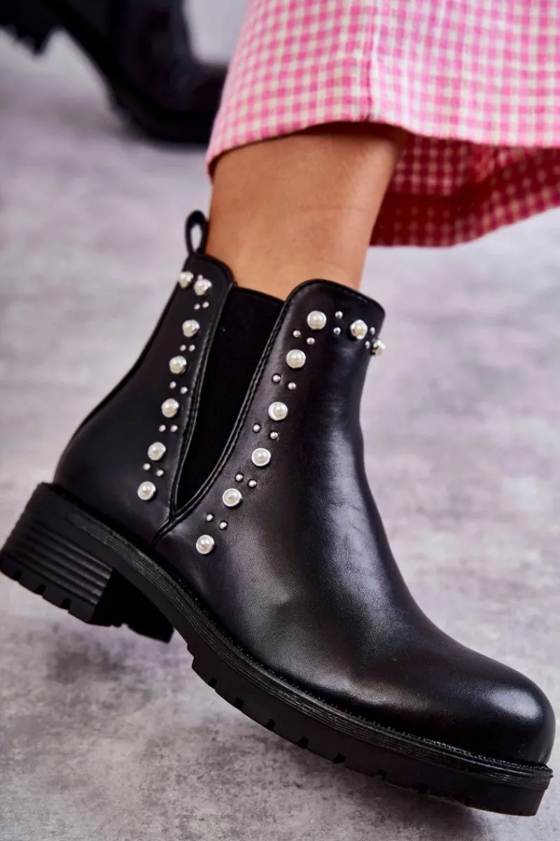 Discount Boto Skórzane Botki Workery Czarne Ferra