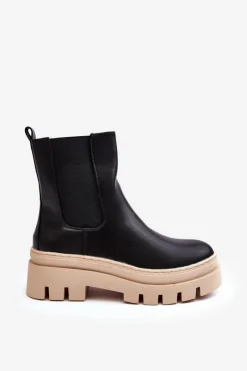 New Skórzane Botki Workery Czarno-Beżowe Loretta Damskie Brązowe I Beżowe Botki|Botki Płaskie