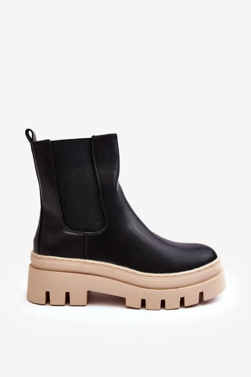 New Skórzane Botki Workery Czarno-Beżowe Loretta Damskie Brązowe I Beżowe Botki|Botki Płaskie