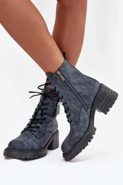 Best Skórzane Botki Workery Damskie Na Klocku Z Ozdobnym Detalem 57C0212 e Damskie Botki Ocieplane|Botki Skórzane