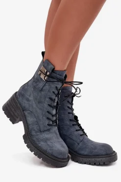 Best Skórzane Botki Workery Damskie Na Klocku Z Ozdobnym Detalem 57C0212 e Damskie Botki Ocieplane|Botki Skórzane