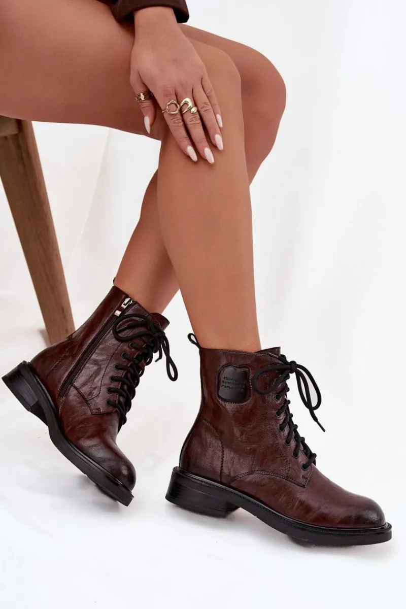 Online Maciejka Skórzane Botki Workery Damskie Z Ozdobnym Detalem K7180-01 Brązowe Brązowy