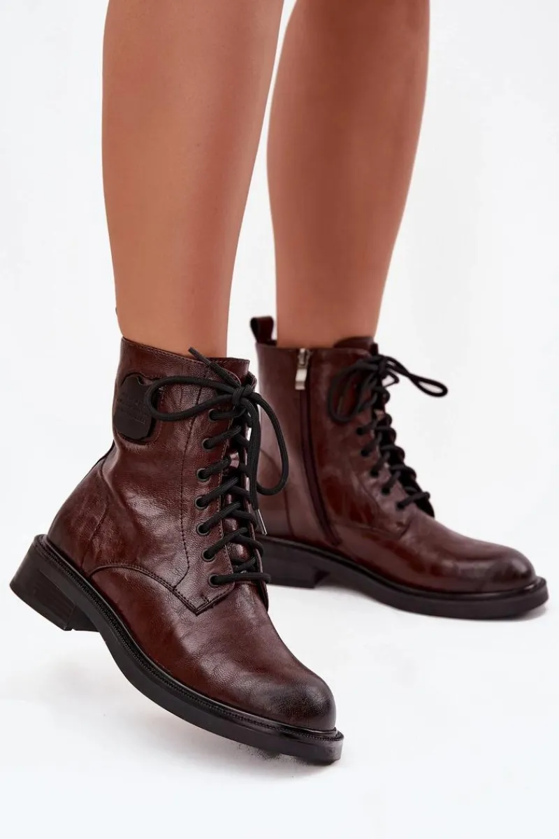 Online Maciejka Skórzane Botki Workery Damskie Z Ozdobnym Detalem K7180-01 Brązowe Brązowy