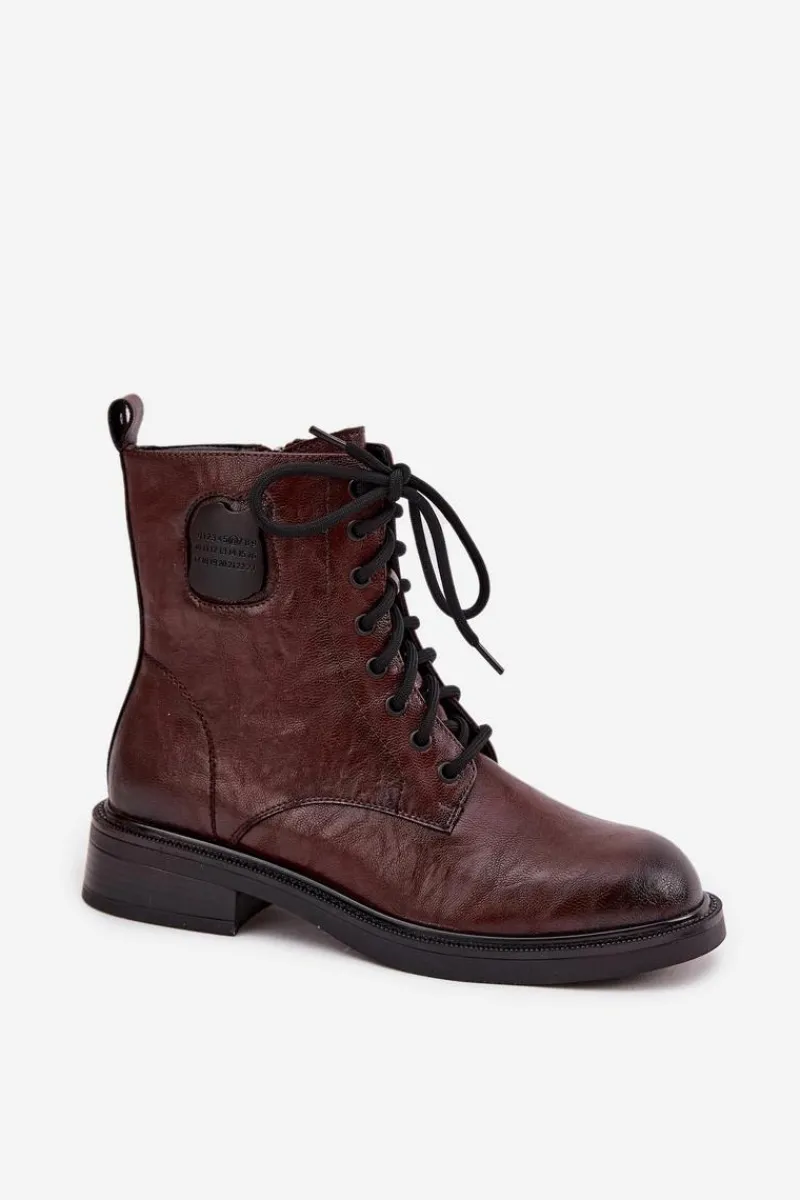 Online Maciejka Skórzane Botki Workery Damskie Z Ozdobnym Detalem K7180-01 Brązowe Brązowy