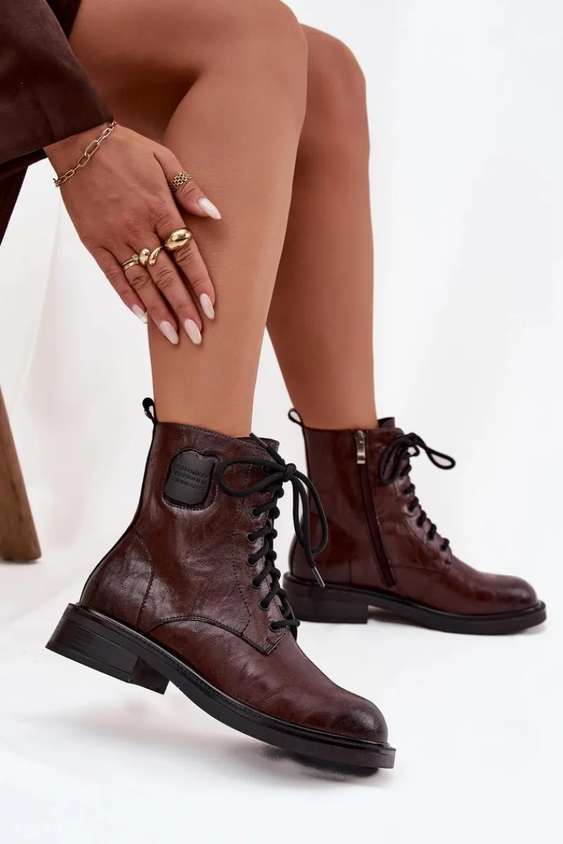 Online Maciejka Skórzane Botki Workery Damskie Z Ozdobnym Detalem K7180-01 Brązowe Brązowy