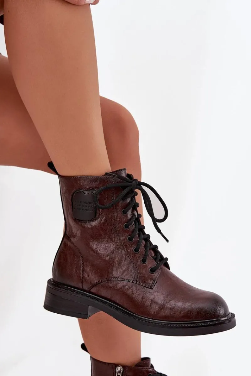 Online Maciejka Skórzane Botki Workery Damskie Z Ozdobnym Detalem K7180-01 Brązowe Brązowy