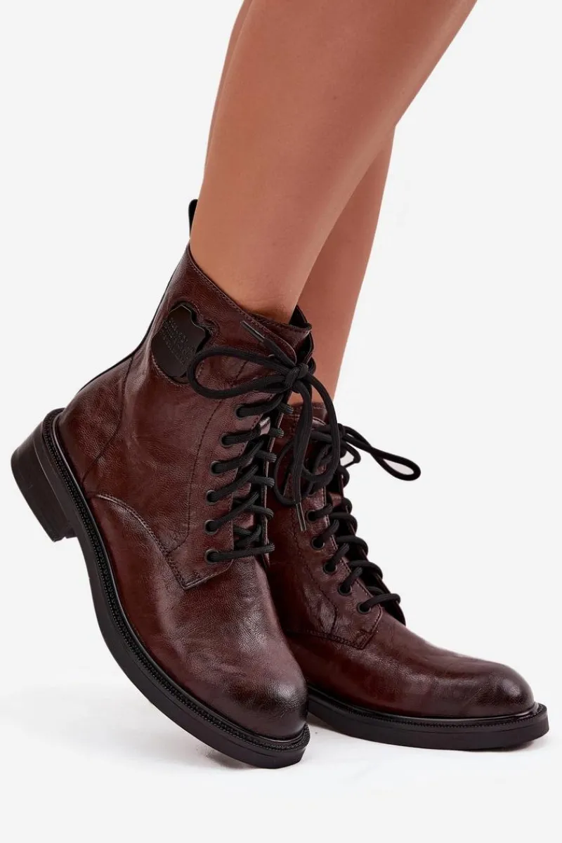 Online Maciejka Skórzane Botki Workery Damskie Z Ozdobnym Detalem K7180-01 Brązowe Brązowy