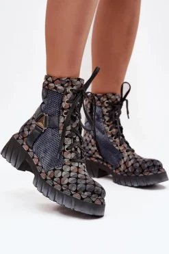 Clearance Skórzane Botki Workery Damskie 07072-03 Multikolor Damskie Botki Ocieplane|Botki Maciejka