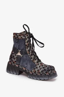 Clearance Skórzane Botki Workery Damskie 07072-03 Multikolor Damskie Botki Ocieplane|Botki Maciejka