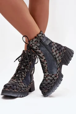 Clearance Skórzane Botki Workery Damskie 07072-03 Multikolor Damskie Botki Ocieplane|Botki Maciejka