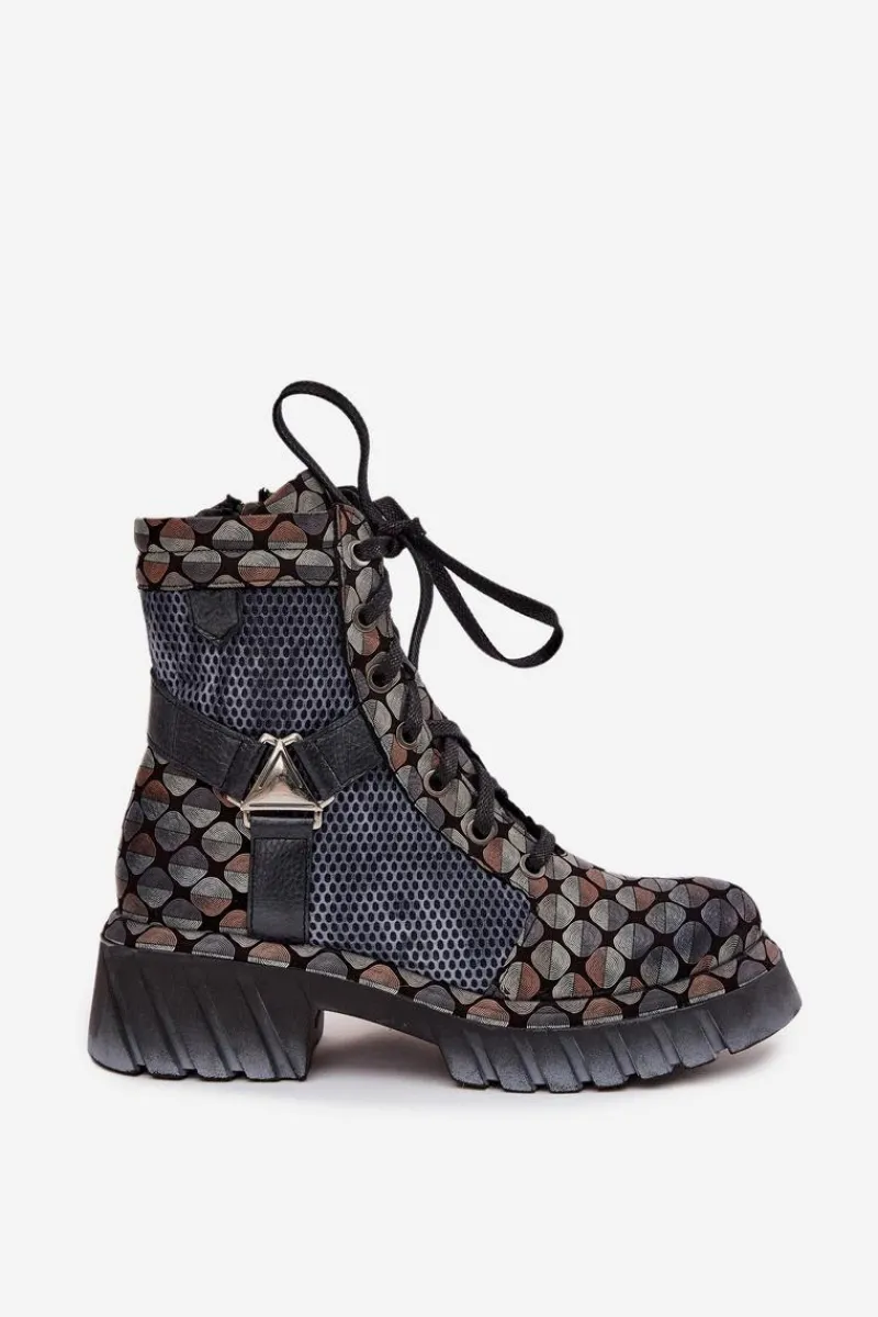 Clearance Skórzane Botki Workery Damskie 07072-03 Multikolor Damskie Botki Ocieplane|Botki Maciejka