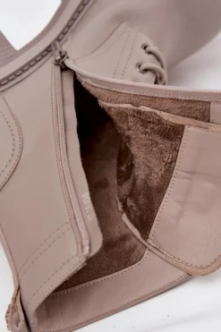 Outlet Skórzane Botki Workery Damskie Na Klocku Z Przypinkami 57C0181 Beżowe Damskie Botki Ocieplane|Botki Skórzane