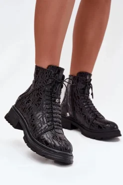 Botki Ocieplane|Damskie Trapery>Artiker Skórzane Botki Workery Damskie Ocieplane Na Zamek 57C2257 Czarne