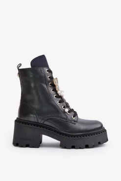 Sale Skórzane Botki Workery Damskie Z Motylem Czarne 4590 Damskie Botki Ocieplane|Damskie Trapery