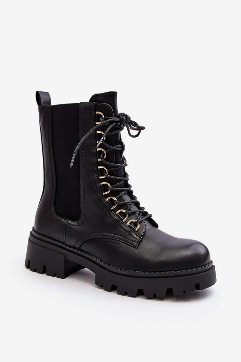 Botki Sznurowane|Czarne Botki>Boto Skórzane Botki Workery Damskie Czarne Charmea