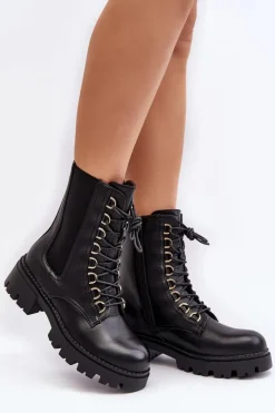 Botki Sznurowane|Czarne Botki>Boto Skórzane Botki Workery Damskie Czarne Charmea