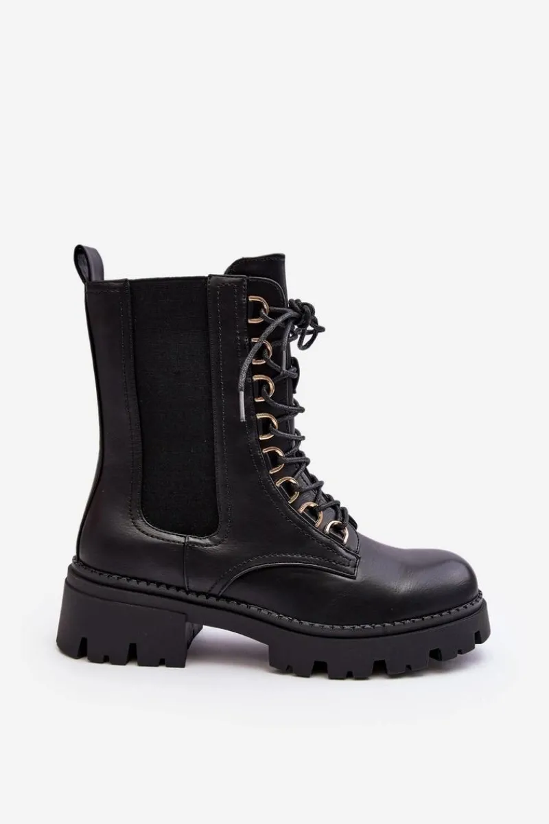 Botki Sznurowane|Czarne Botki>Boto Skórzane Botki Workery Damskie Czarne Charmea