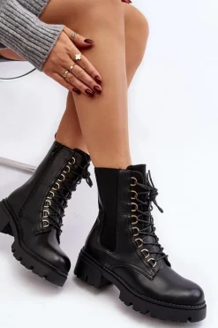 Botki Sznurowane|Czarne Botki><noscript><img width=