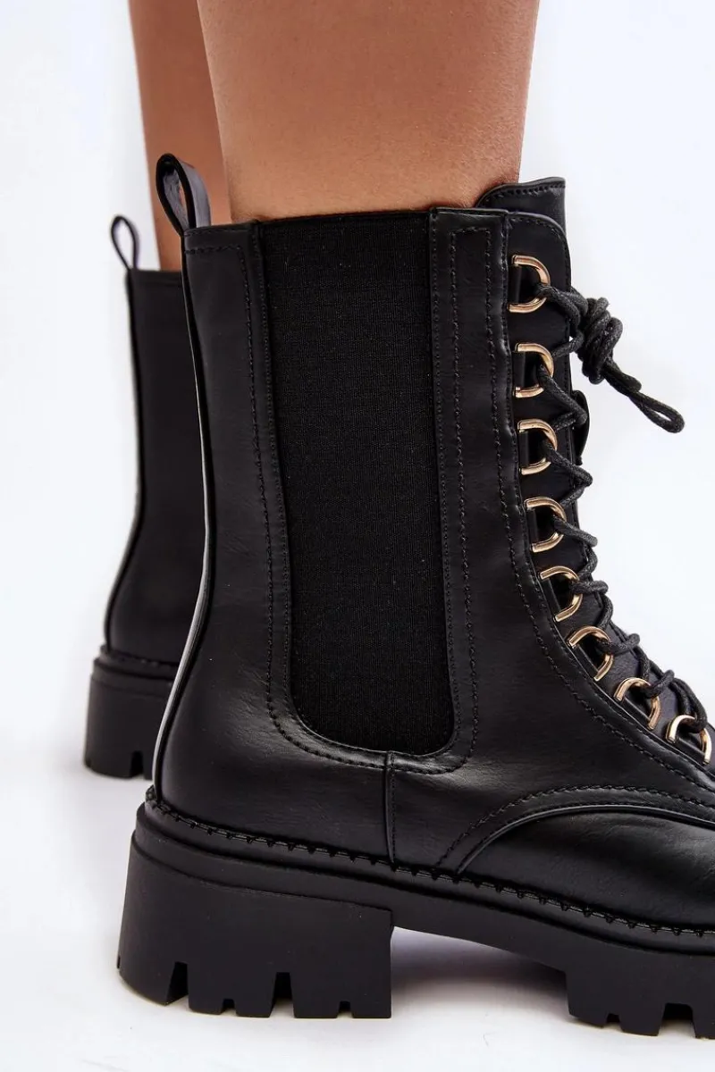 Botki Sznurowane|Czarne Botki>Boto Skórzane Botki Workery Damskie Czarne Charmea