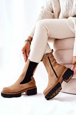 Botki Zimowe Damskie|Brązowe I Beżowe Botki><noscript><img width=