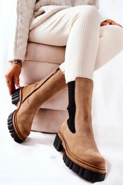 Botki Zimowe Damskie|Brązowe I Beżowe Botki><noscript><img width=