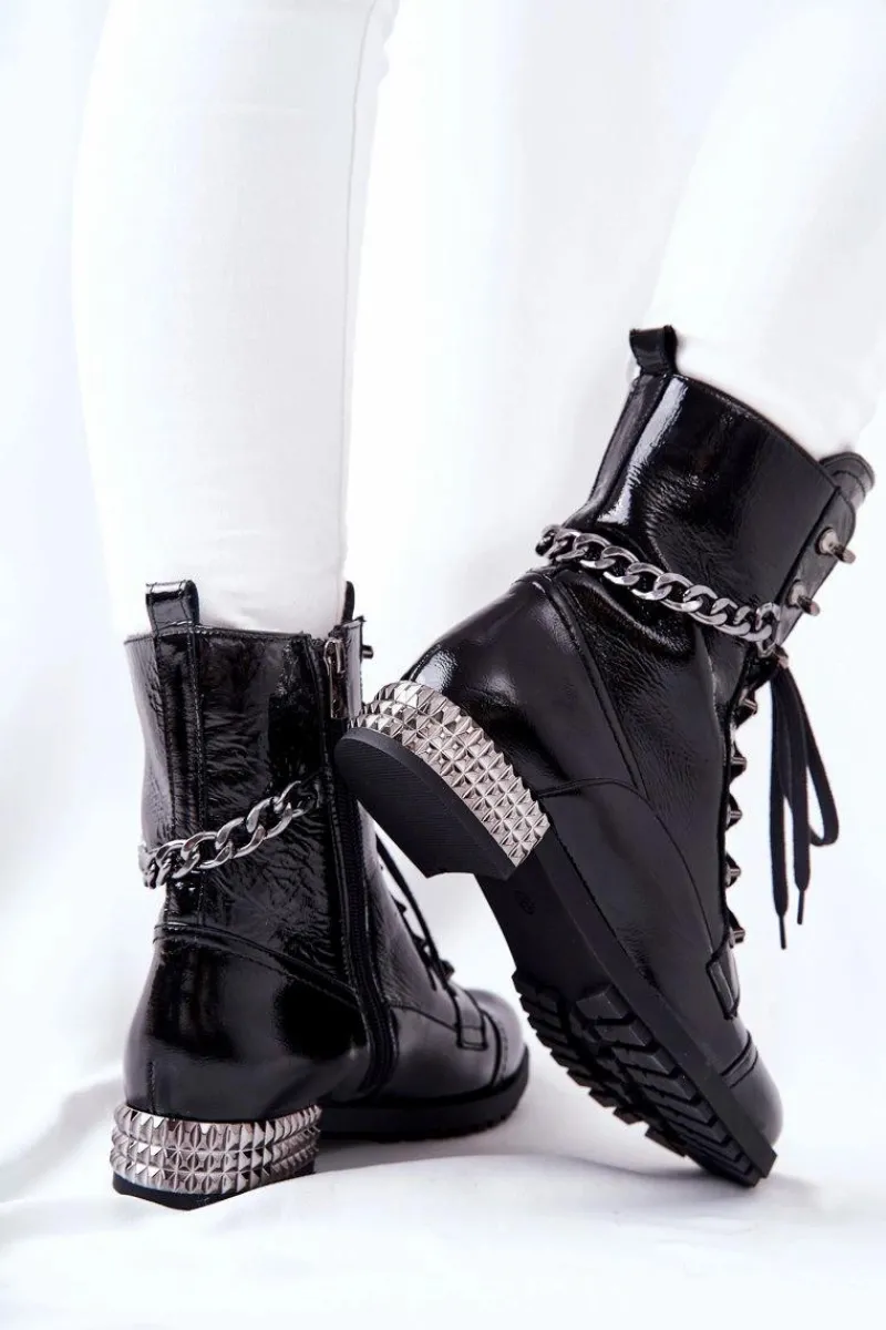 Clearance Laura Messi Skórzane Botki Workery Czarne 2209