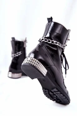 Clearance Laura Messi Skórzane Botki Workery Czarne 2209