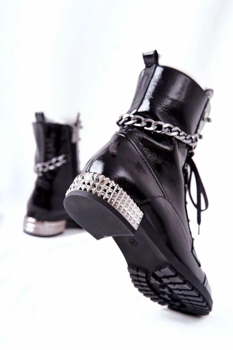 Clearance Laura Messi Skórzane Botki Workery Czarne 2209