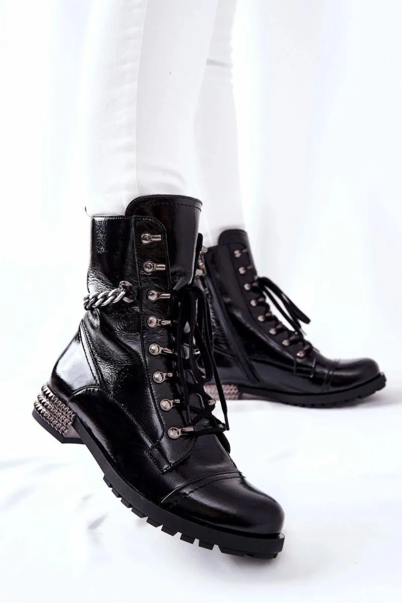 Clearance Laura Messi Skórzane Botki Workery Czarne 2209