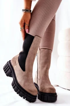 Best Laura Messi Skórzane Botki Workery Jasnobeżowe 2421