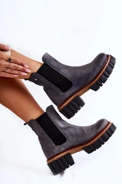 New Maciejka Skórzane Botki Workery Szare 05312-03