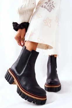 Botki Maciejka|Czarne Botki>Maciejka Skórzane Botki Workery Czarne 05312-01