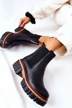 Botki Maciejka|Czarne Botki>Maciejka Skórzane Botki Workery Czarne 05312-01