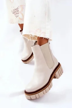 Sale Skórzane Botki Workery Beżowe 05312-04 Damskie Botki Maciejka|Brązowe I Beżowe Botki